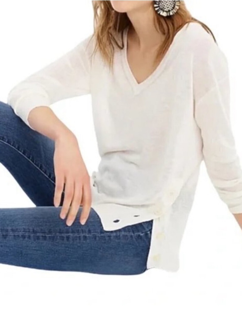 J Crew Linen Blend Sweater  Cream XS
